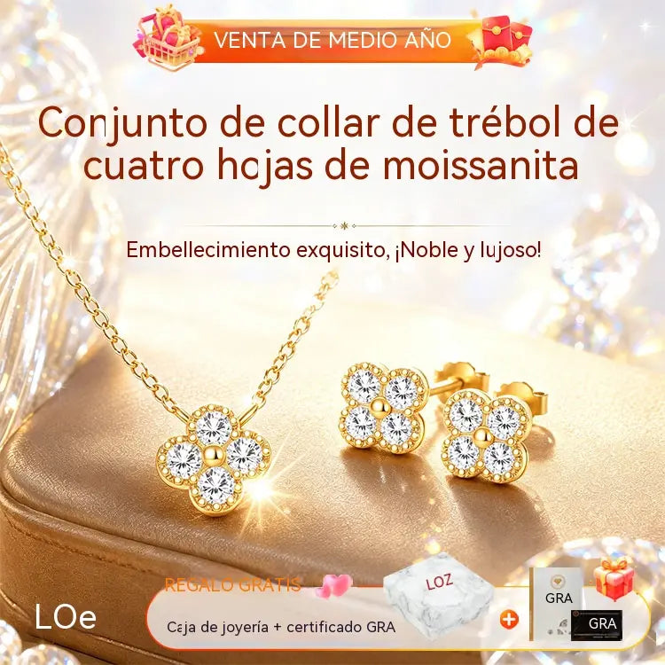 ✨💎Conjunto de collar y pendientes de trébol de cuatro hojas de moissanita