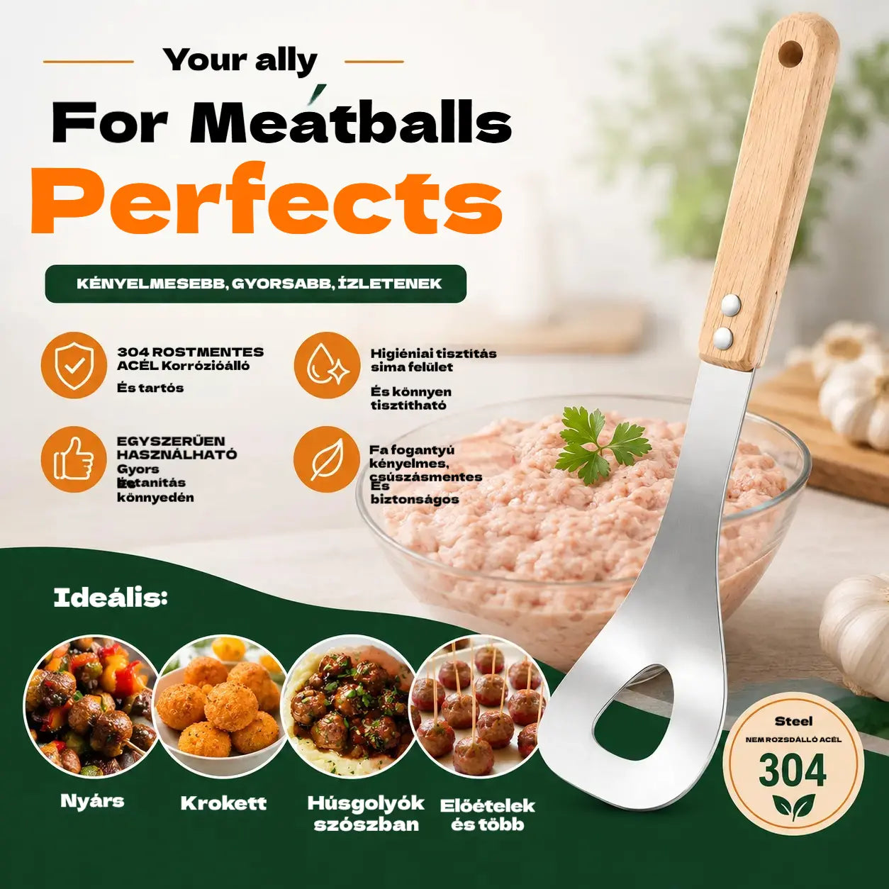 🍖 【2 darabos】304 rozsdamentes acél húsgombóc forma – Ideális hús- és halgombócok készítéséhez, tökéletes otthoni főzéshez 🥄