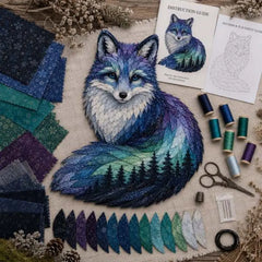 🐺🧵Último día, 49% de descuento: Set de patchwork DIY de la fauna de las auroras boreales.✨