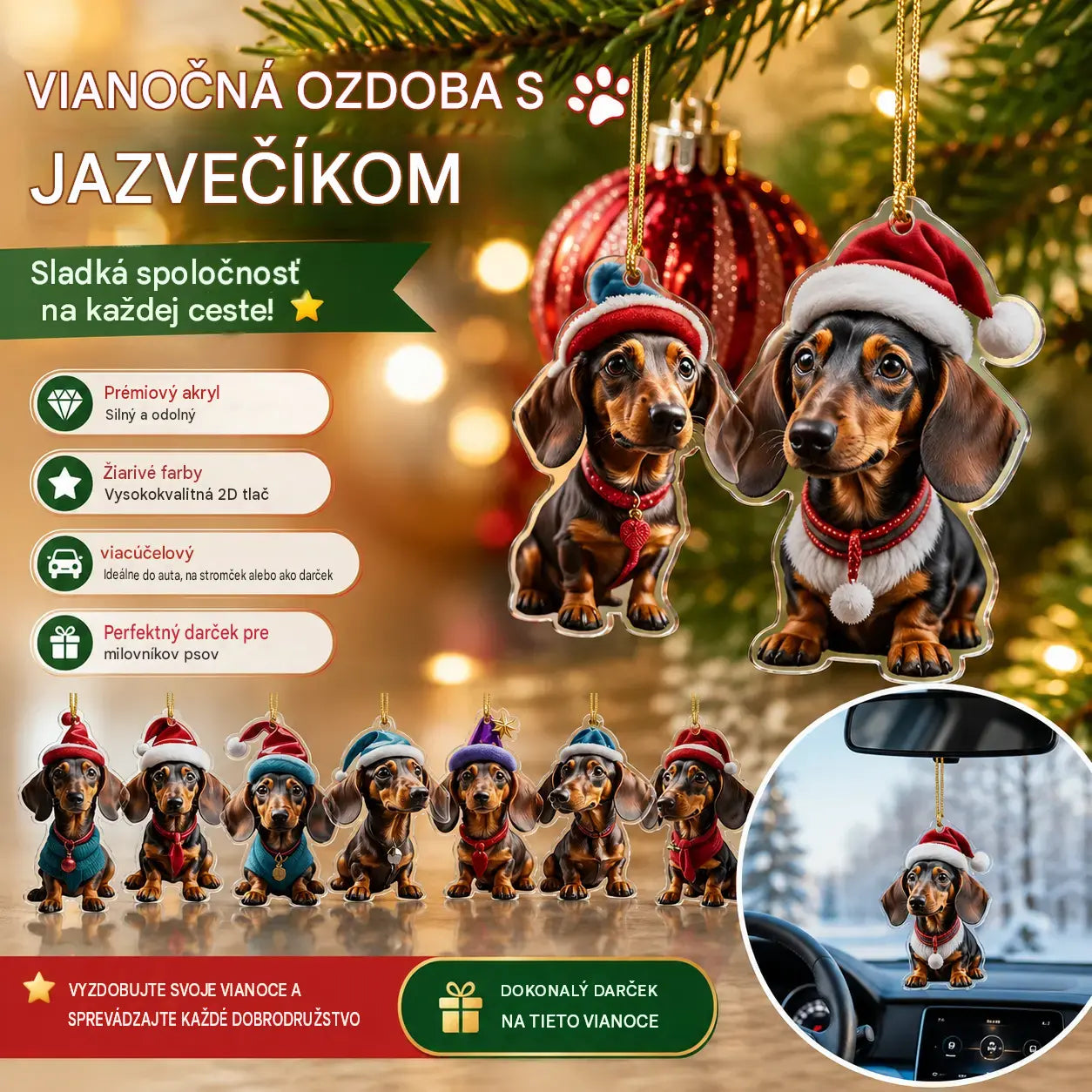 🎄【9-dielna súprava】🐕 Tieto vianočné ozdoby v tvare psov sú naozaj rozkošné.