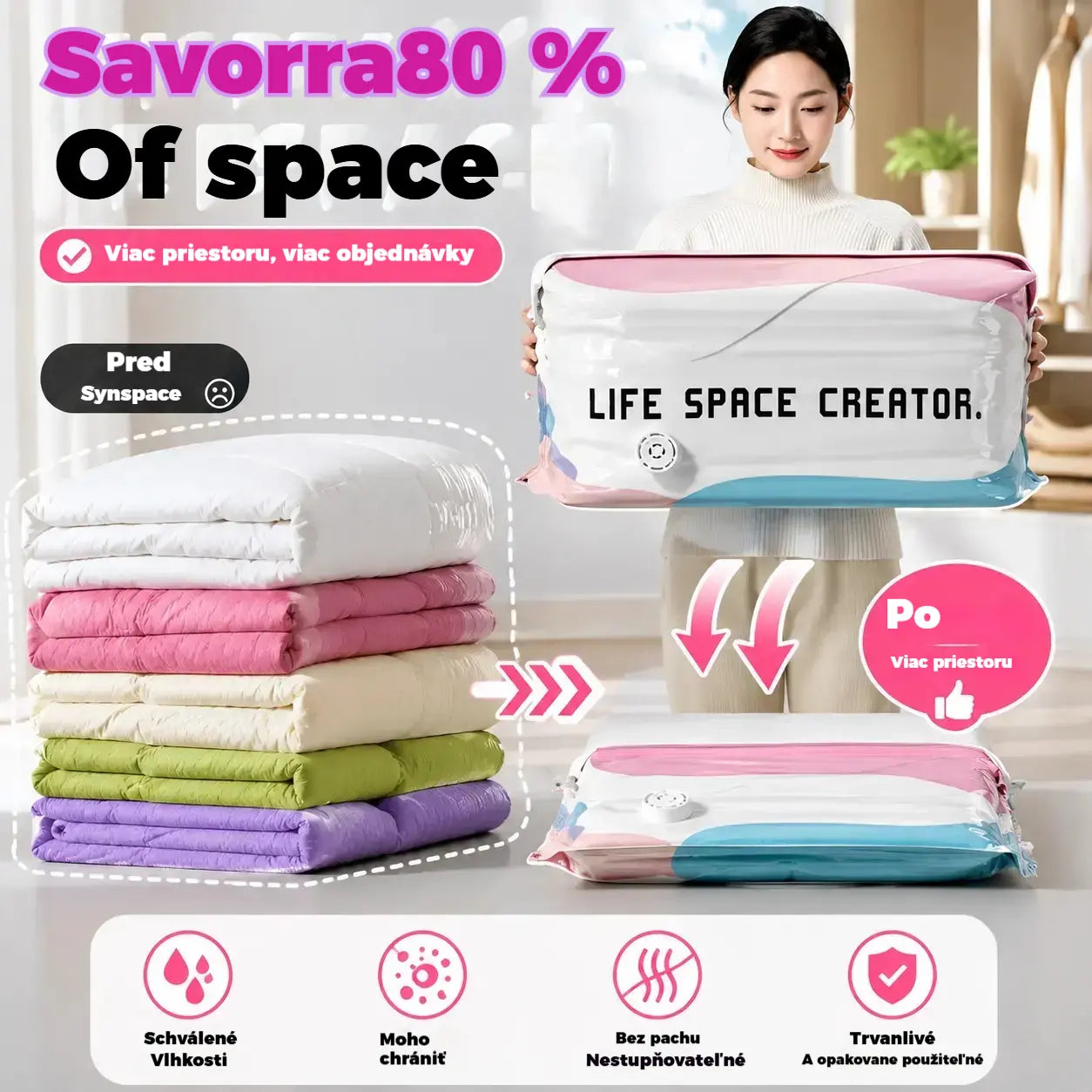 🧳【5-dielna sada 28 eur】💨 Veľké, stlačiteľné vákuové úložné vrecko: nevyžaduje pumpičku, je nepriepustné a ideálne na úsporu miesta v kufri a doma ✈️