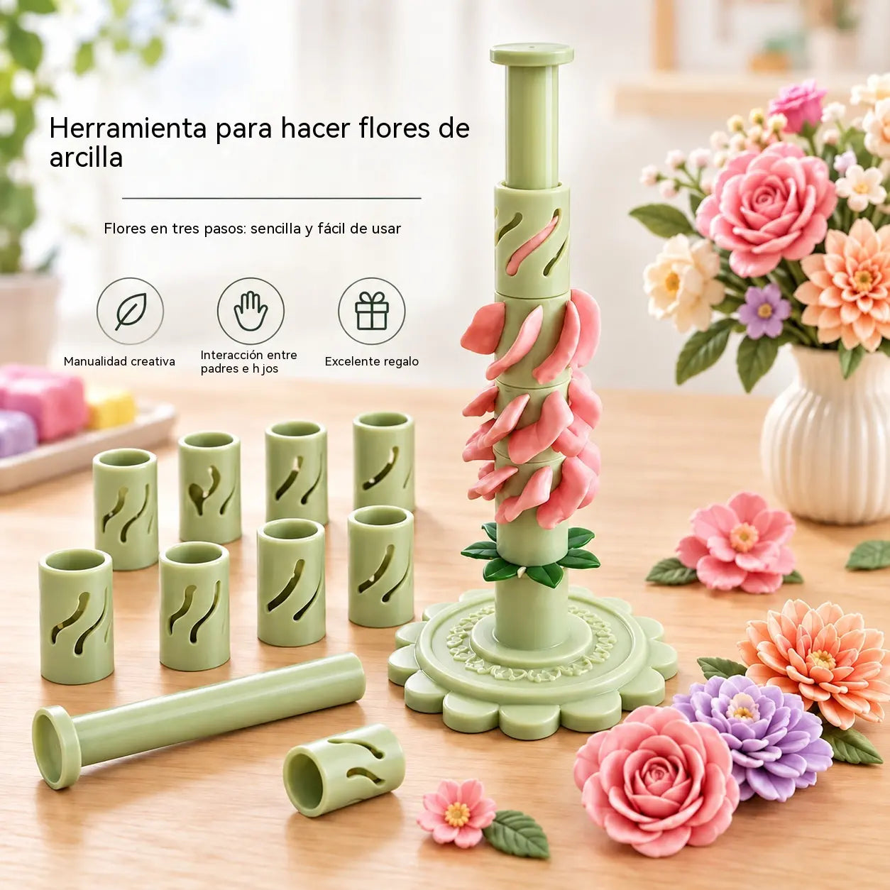 🌷Máquina modular para hacer flores de arcilla con 9 mangas moldeadas🎨