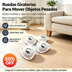 🥳¡Oferta especial 2026! 🥳💞¡Más de 50.000 unidades vendidas! 🏠🧺 Ruedas autoadhesivas: rotación de 360°, diseño con rodamientos de bolas de acero inoxidable. Mueve fácilmente muebles, macetas y armarios. 👵
