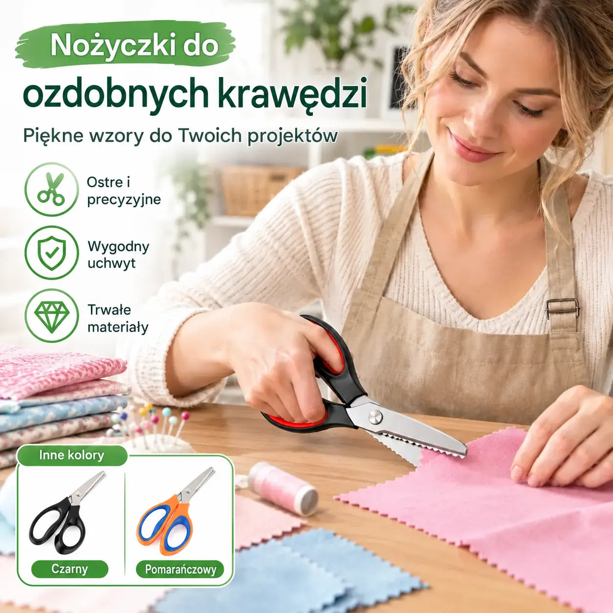 Profesjonalne nożyczki z ząbkowanym ostrzem do szycia, rękodzieła i codziennych projektów typu „zrób to sam”