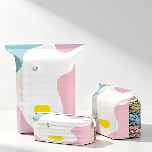 30%OFF【Juego de 5 piezas】 Bolsa de almacenamiento al vacío grande y compresible: no requiere bomba, es a prueba de fugas e ideal para ahorrar espacio en maletas y en casa