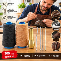 ✨NYNÍ SLEVA 50 %!✨ 5dílná sada šídel na kůži s voskovanou nití: Ruční šicí nástroje pro kožedělné řemeslo.