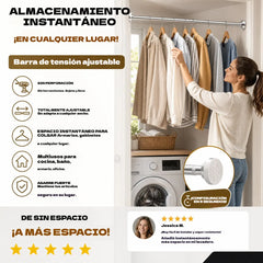 🛠️🚫 Barra de tensión ajustable: no requiere perforación, instalación en segundos, almacenamiento inteligente para el hogar 🏠✨