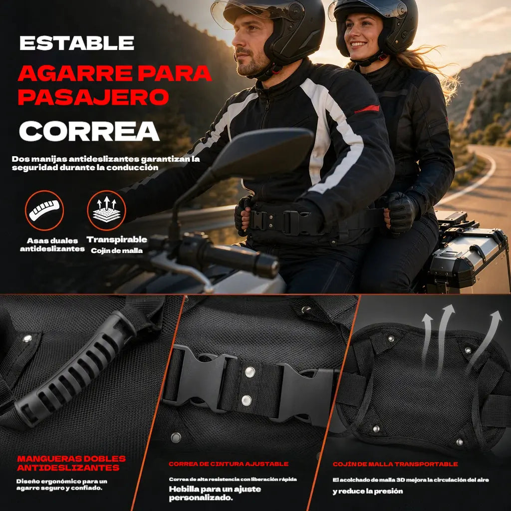🏍️ Asideros para pasajeros a mitad de precio: fabricados en nailon de alta resistencia, con asas antideslizantes y totalmente ajustables. ¡Para que cada viaje sea más estable y seguro! ✨🛡️