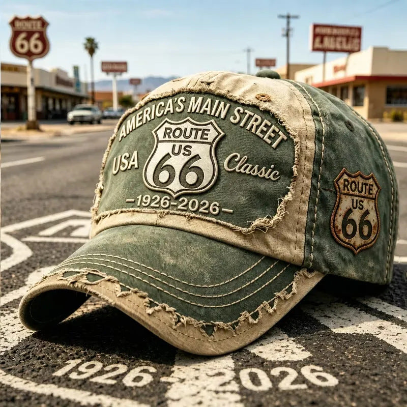 Gorra de béisbol retro ajustable de la Ruta 66, la elección perfecta para los entusiastas del ciclismo.