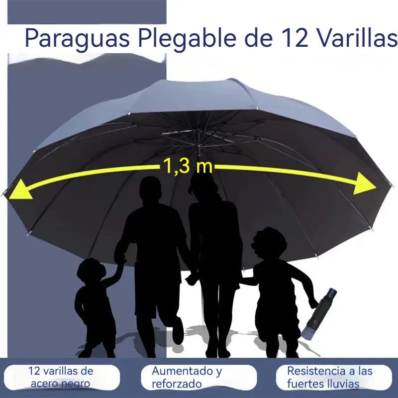 ☔ Paraguas Plegable de 12 Varillas – Resistente al Viento, Impermeable y Ligero para Lluvia y Sol 🌞