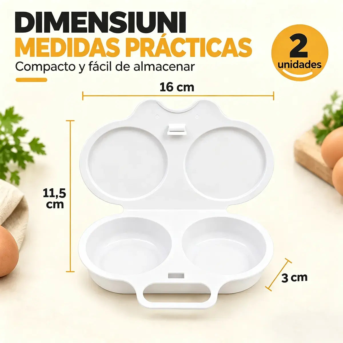 Escalfador de huevos para microondas: doble cavidad, antiadherente y fácil de limpiar.