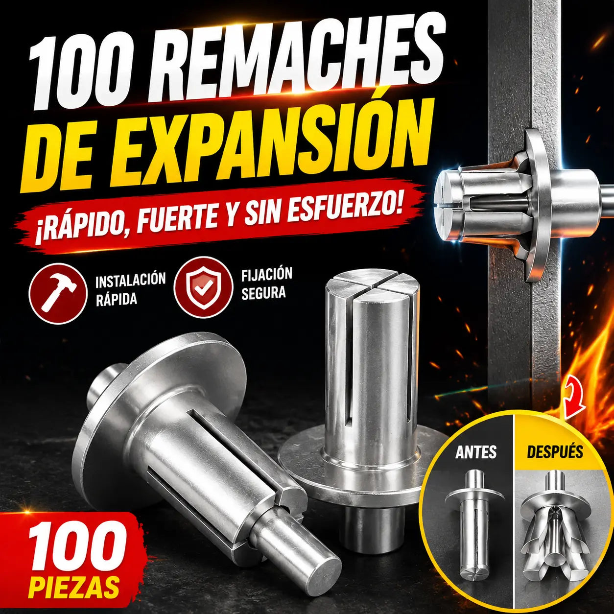🔥【100 piezas 24 euros】🧰🔧 Remaches de aluminio con expansión de martillo: ¡fijación rápida y segura sin esfuerzo!🔩