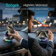 📱 RGB autós tartó automatikus rögzítéssel és 15 W-os vezeték nélküli töltéssel