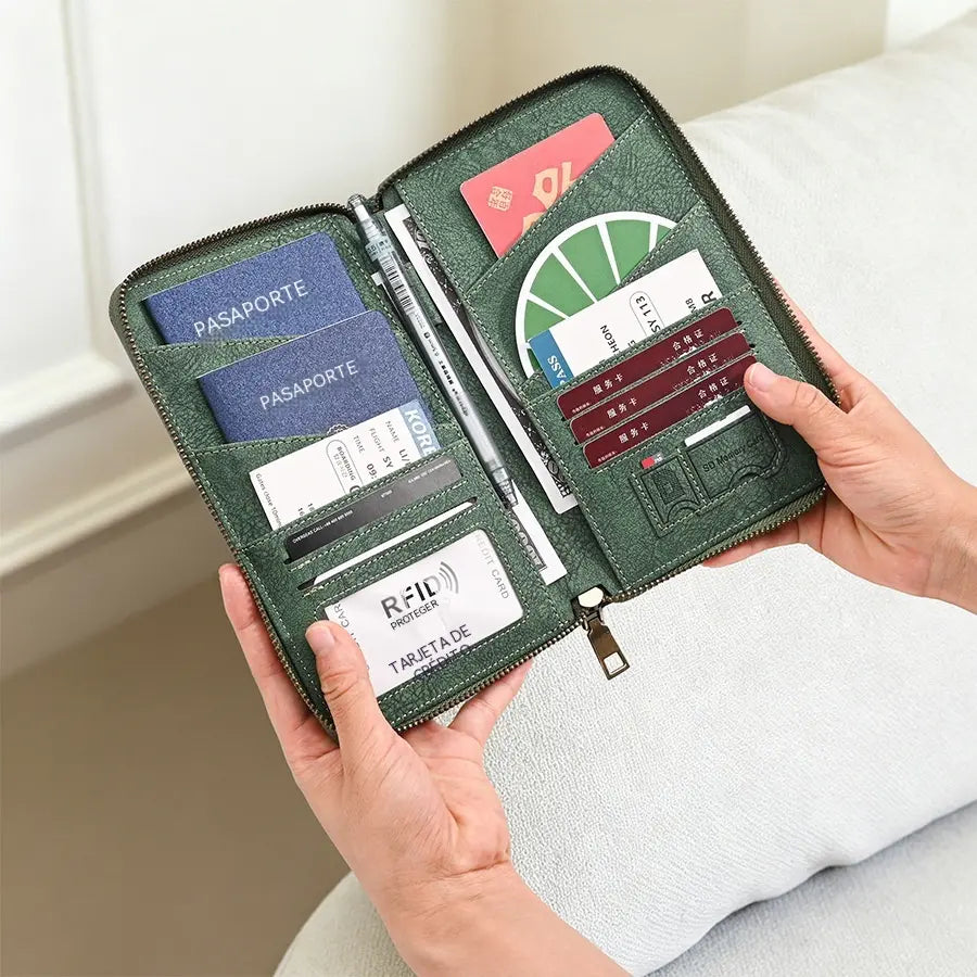 ✈️ Portapasaportes RFID de Viaje | Organizador Elegante para 4 Pasaportes y Documentos, Seguro y Práctico