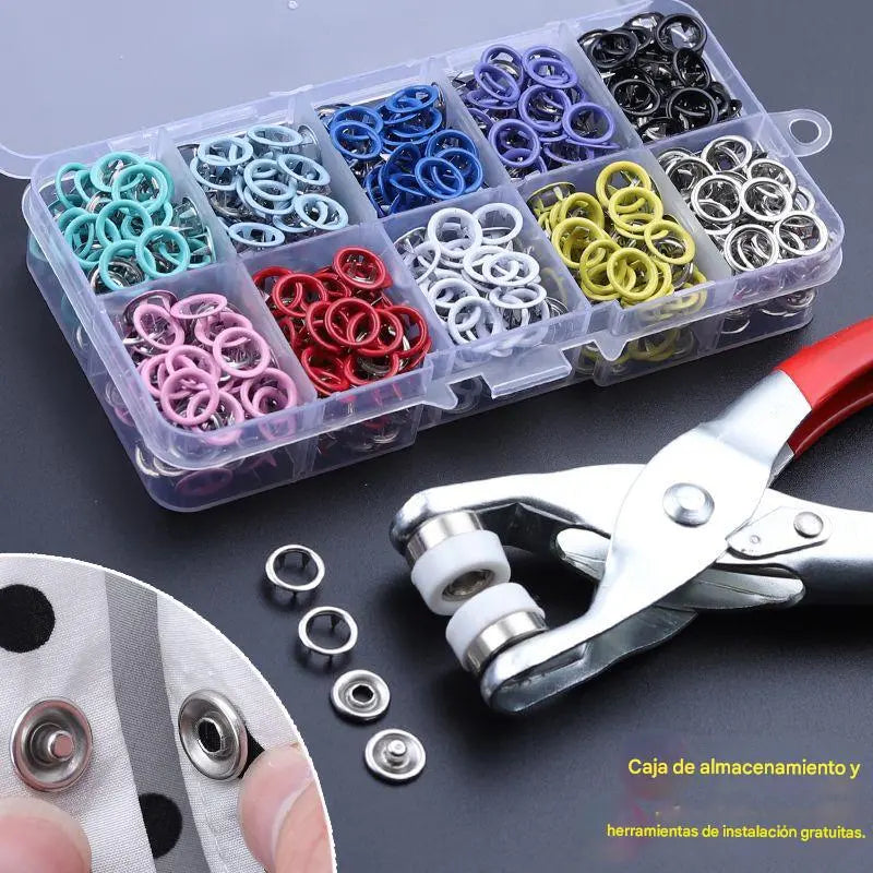 🔥 Kit de Botones Sin Costura | 100 Pares + Alicates de Instalación Fácil ✨