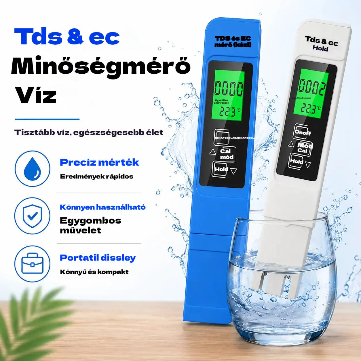 💧3 az 1-ben TDS vízminőség-mérő