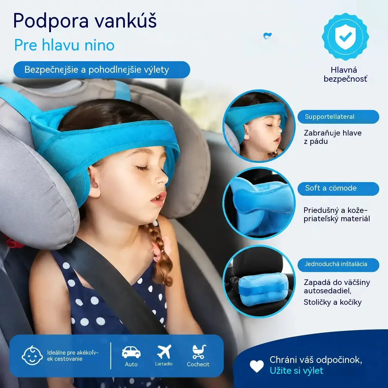 🚗 Využite teraz 50% zľavu! 😴 Opierka hlavy do auta na spanie: nastaviteľná, mäkká a podporná, zabraňuje prehýbaniu hlavy a umožňuje vám pohodlne si zdriemnuť počas cesty. 🛌