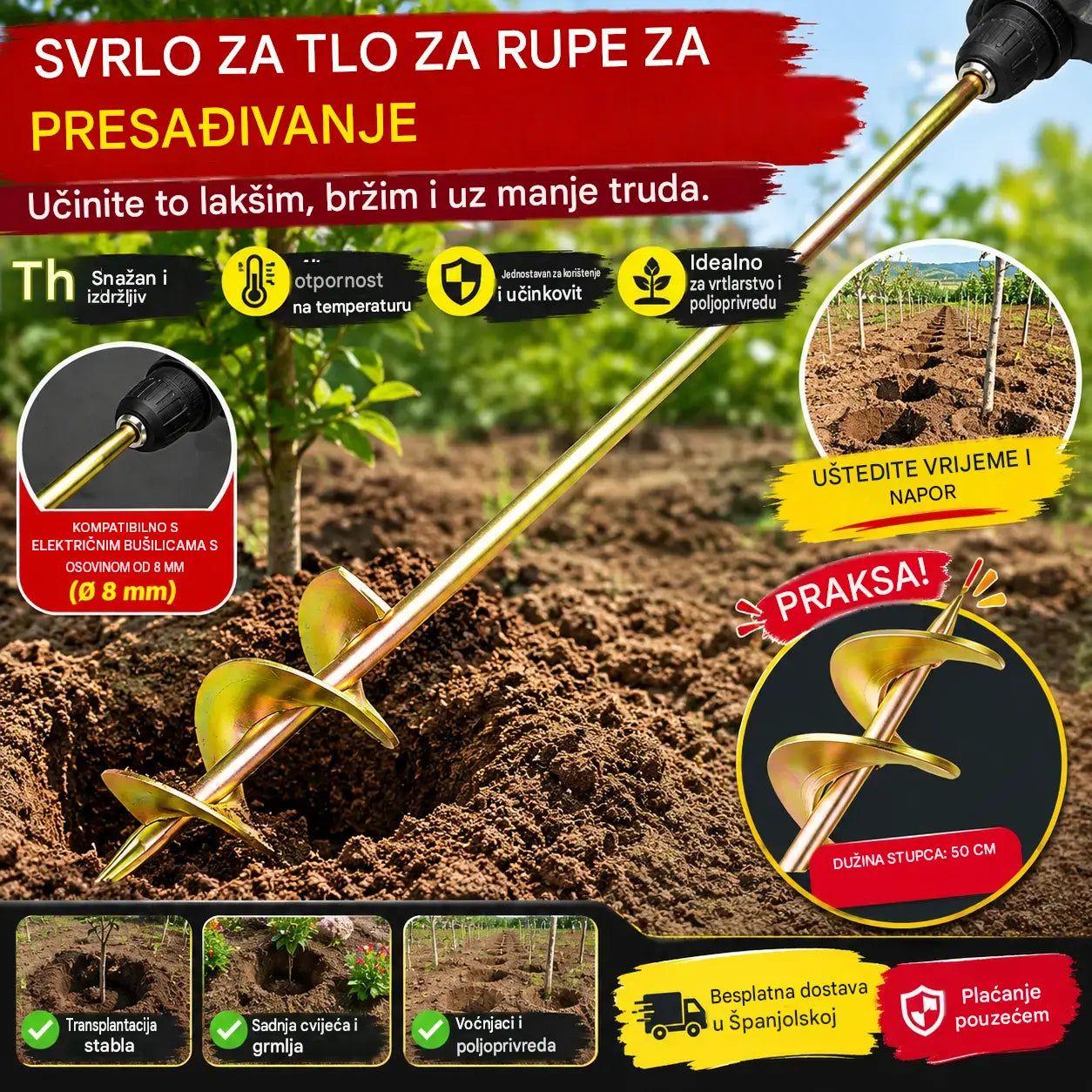 🔥✨ Šipka za bušenje rupa za presađivanje biljaka u stakleniku
