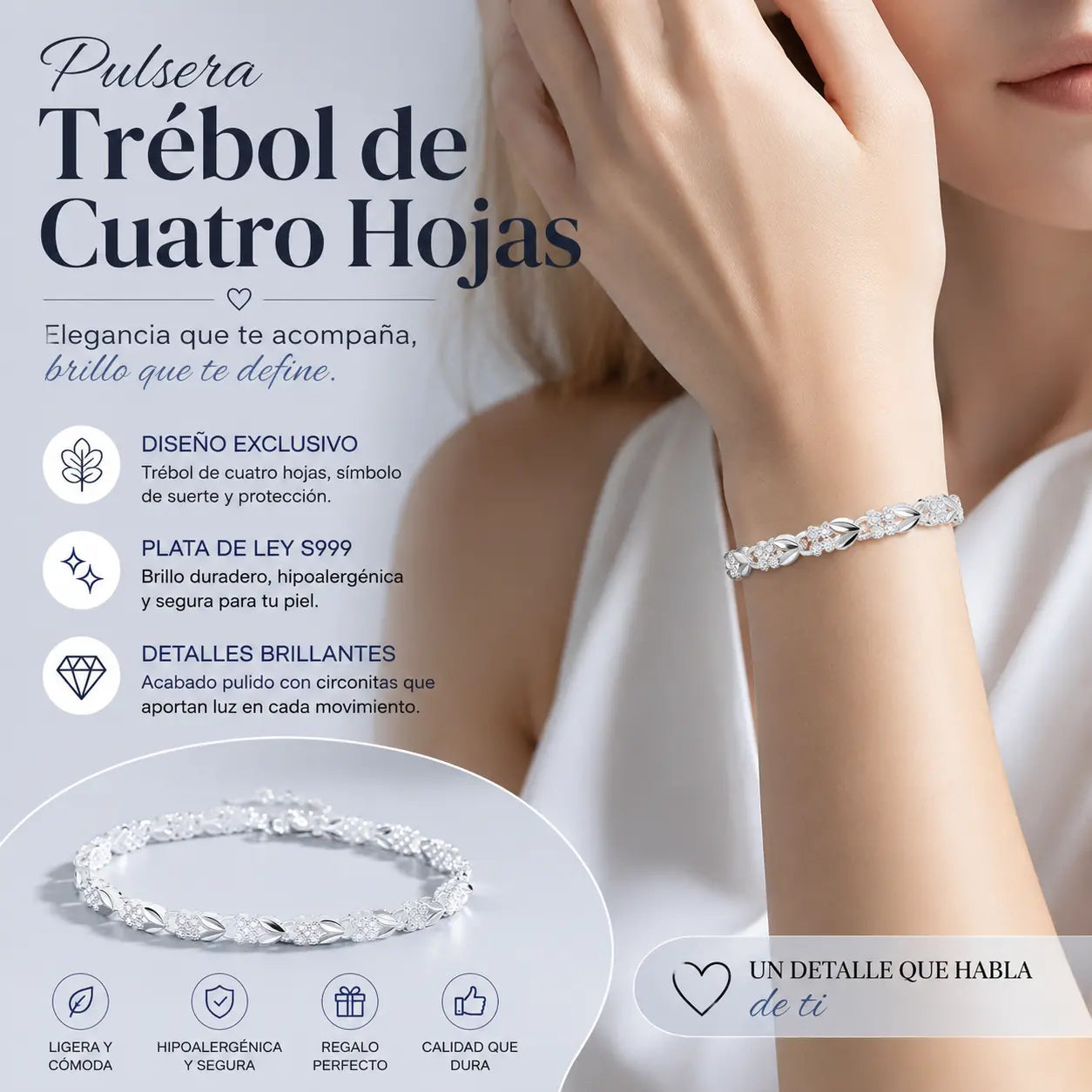 【Compre 1 y obtenga 1 gratis】2 piezas por 26 euros🛒 Love New Fashion Pulsera de plata 925 con un trébol de cuatro hojas para mujer