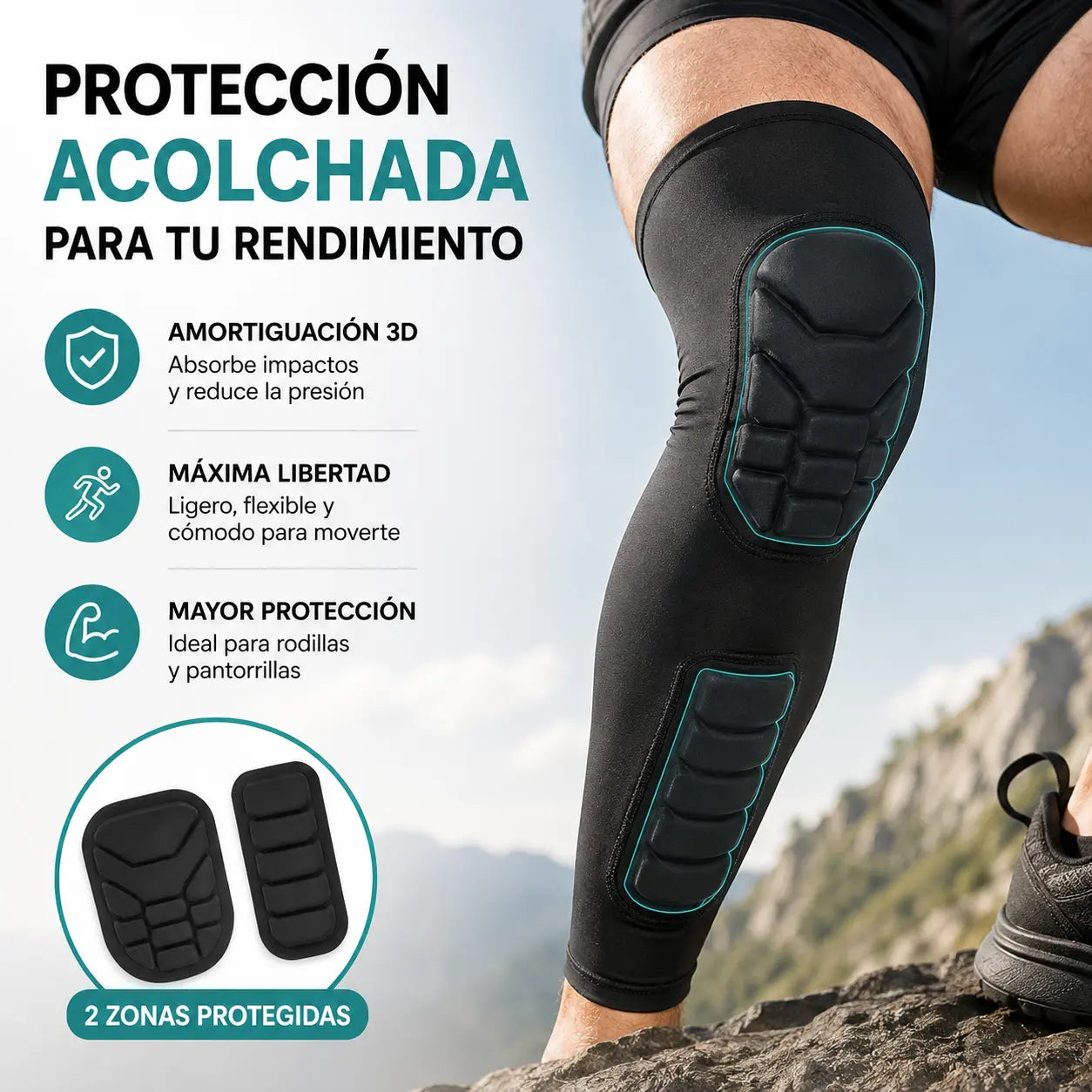 ✨Rodilleras anticolisión para adultos con doble acolchado, fabricadas con tejido transpirable que absorbe el sudor, con tiras antideslizantes de silicona incorporadas.