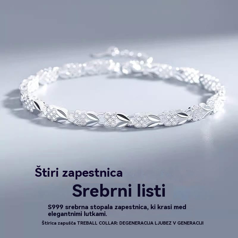 【Kupite eno, eno dobite brezplačno】Všeč mi je nova modna zapestnica iz srebra 925 s štiriperesno deteljico za ženske