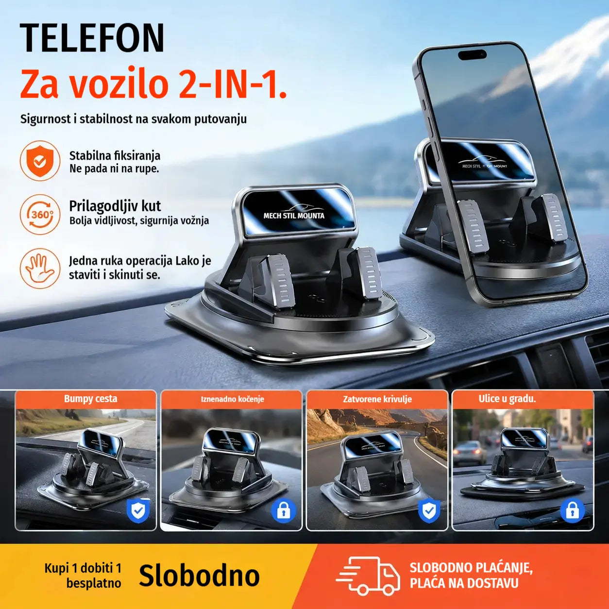🔥【50% POPUSTA】🚗 Sigurno i pametno: Ultimativni 2-u-1 držač za telefon u automobilu! 🚗