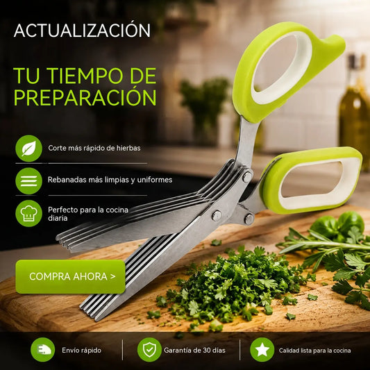 ✂️✨ ¡Pica verduras en segundos! Tijeras de Cocina de 5 Hojas con Funda Protectora 🥬🌶️