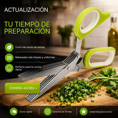 ✂️✨ ¡Pica verduras en segundos! Tijeras de Cocina de 5 Hojas con Funda Protectora 🥬🌶️