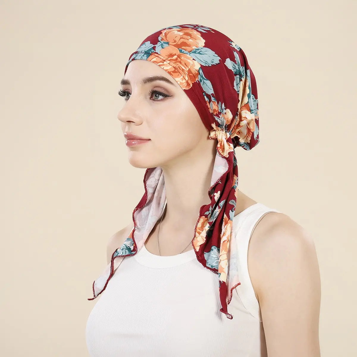 👒 ¡50% DE DESCUENTO POR TIEMPO LIMITADO! ✨ Turbante con estampado floral para mujer, preanudado – Suave, elástico y versátil 🌸