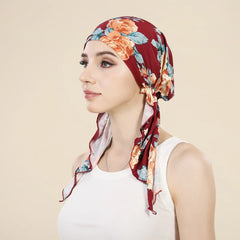 👒 ¡50% DE DESCUENTO POR TIEMPO LIMITADO! ✨ Turbante con estampado floral para mujer, preanudado – Suave, elástico y versátil 🌸