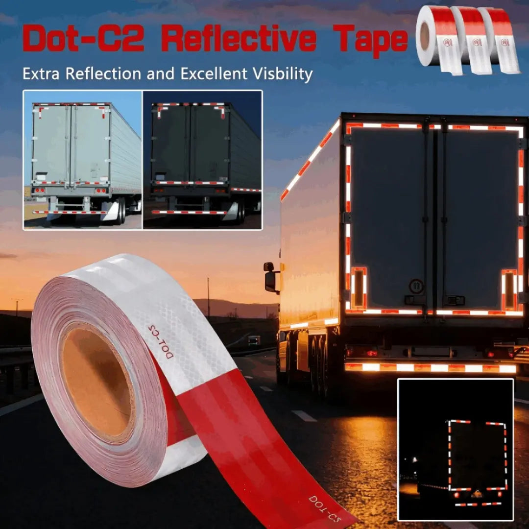 🚛【50mm*30m】🌙🔆Pegatinas reflectantes rojas y blancas, tiras reflectantes para camiones