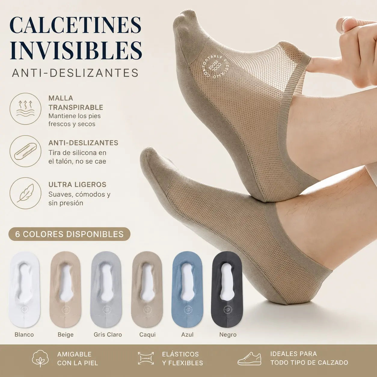 🧦6 pares🧦 ¡Medias Invisibles para Hombre: Frescas, Antideslizantes y Transpirables para el Verano!