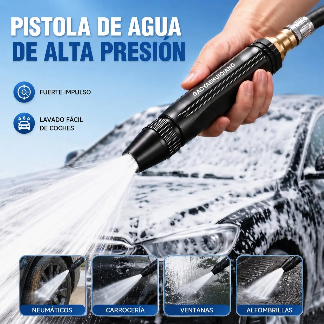 🚿 🔥¡Último día de la oferta especial! 🔥💧 Pistola de agua a alta presión: para lavar coches, jardinería, 10 veces más presión, múltiples funciones ⚡