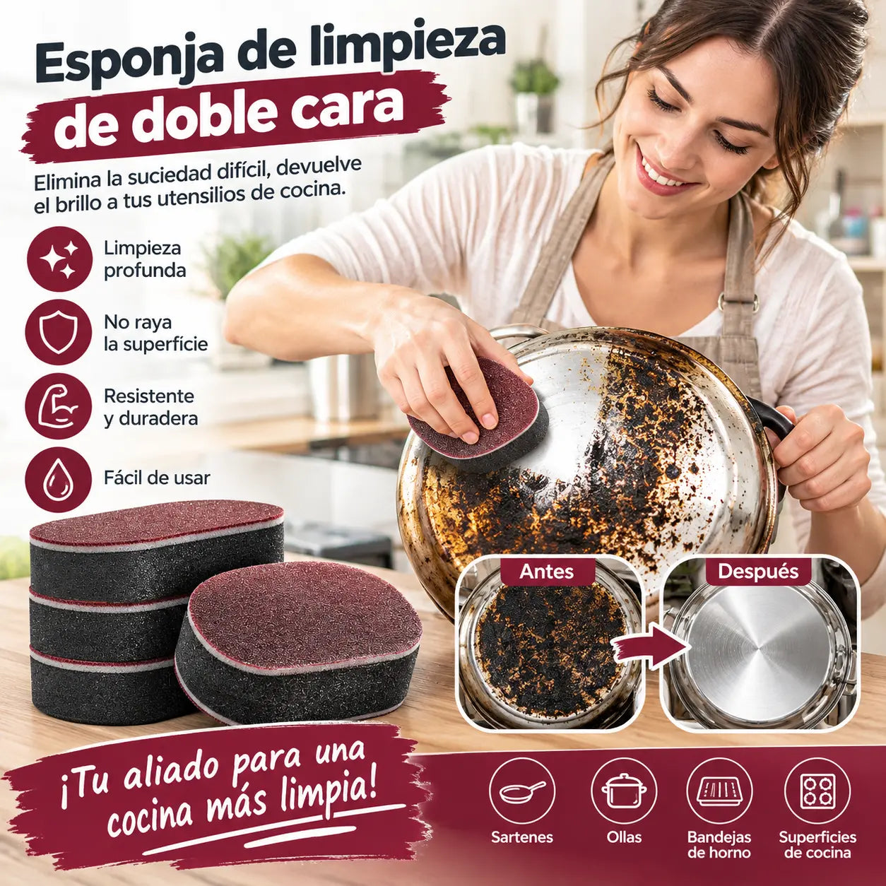 🎖️💯【Paquete de 10】Esponja de esmeril de doble cara, potente y multifuncional para la limpieza