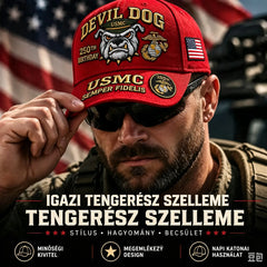 🐶🧢Kézzel hímzett, az amerikai tengerészgyalogság 250. évfordulójára készült "Devil Dog" baseballsapka.