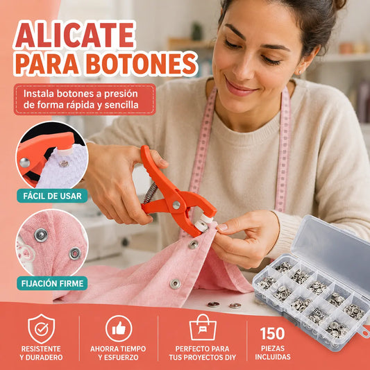 👕Alicates de instalación + 150 botones🧵 Pinza para Colocar Botones sin Coser + 150 Botones Incluidos – ¡Repara tu Ropa en Segundos! ✨