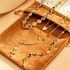 ✨ Viacvrstvový náhrdelník s drahokamami v tvare kríža | Elegantné šperky v bohémskom štýle, módny doplnok, ktorý kombinuje šarm a ochrannú symboliku ✨