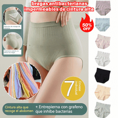 Último día con 50 % de descuento:【Compre 7 y obtenga 7 gratis】 bragas antibacterianas impermeables de cintura alta