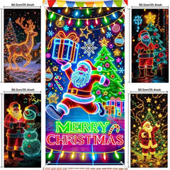 Pancarta navideña fluorescente UV para puerta/fondo/decoración para fiestas navideñas/tela decorativa navideña colgante