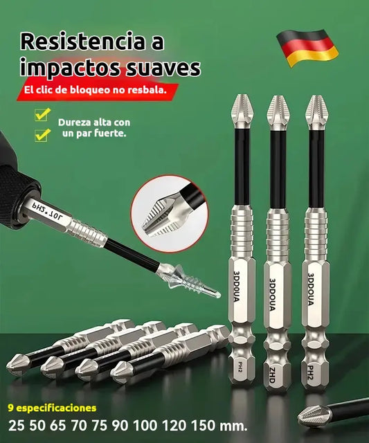 🧰⚒️ 【Juego de 9 puntas de destornillador antideslizantes K5 [25-150L]】 Puntas Phillips antideslizantes, magnéticas y de alta dureza para taladro eléctrico