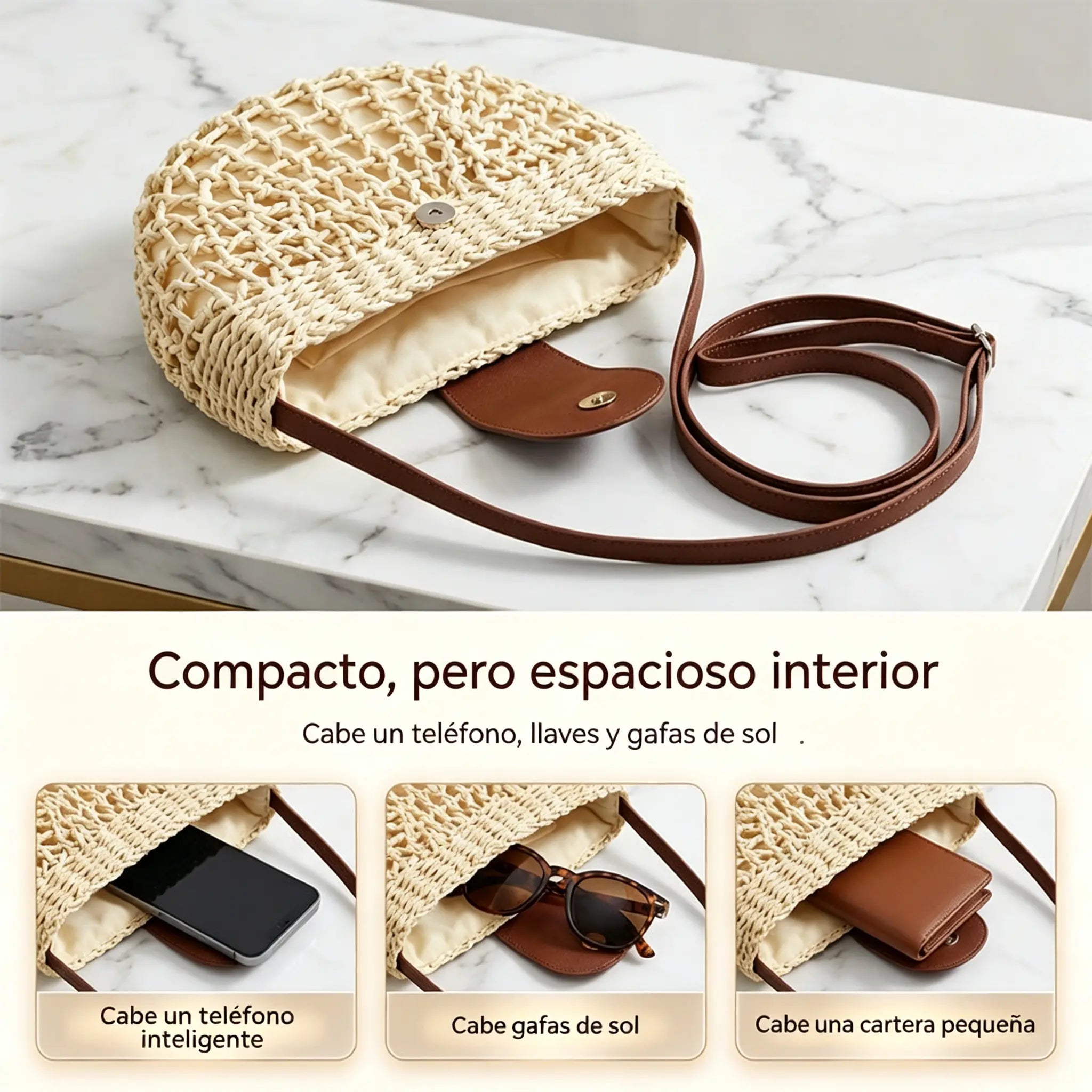 👜 ¡OFERTA LIMITADA 50% DE DESCUENTO! ✨ Bolso bandolera tejido estilo boho, elaborado a mano, correa regulable y muy ligero ✨