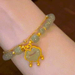 ✨【Compre uno y llévese otro gratis】Nueva pulsera de jade hetiano en oro de 14 quilates