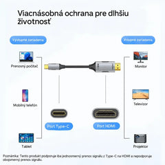 🔌 4K 60Hz Type-C na HDMI kábel – jednoduché prepojenie mobilu, notebooku a TV, jednosmerný prenos a stabilný obraz.
