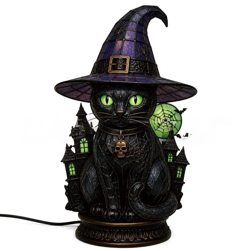 🧙‍♀️✨Lampa s vještičjim šeširom i mačjim motivom, akrilni 3D ukras za rukotvorine, ukras za stol/stolna lampa