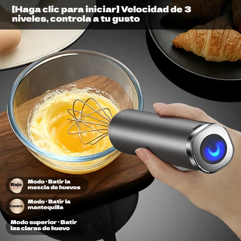 ✨✨Batidora de mano de acero inoxidable con tres velocidades ajustables para hornear y batir mantequilla.