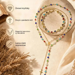 ✨ Viacvrstvový náhrdelník s drahokamami v tvare kríža | Elegantné šperky v bohémskom štýle, módny doplnok, ktorý kombinuje šarm a ochrannú symboliku ✨