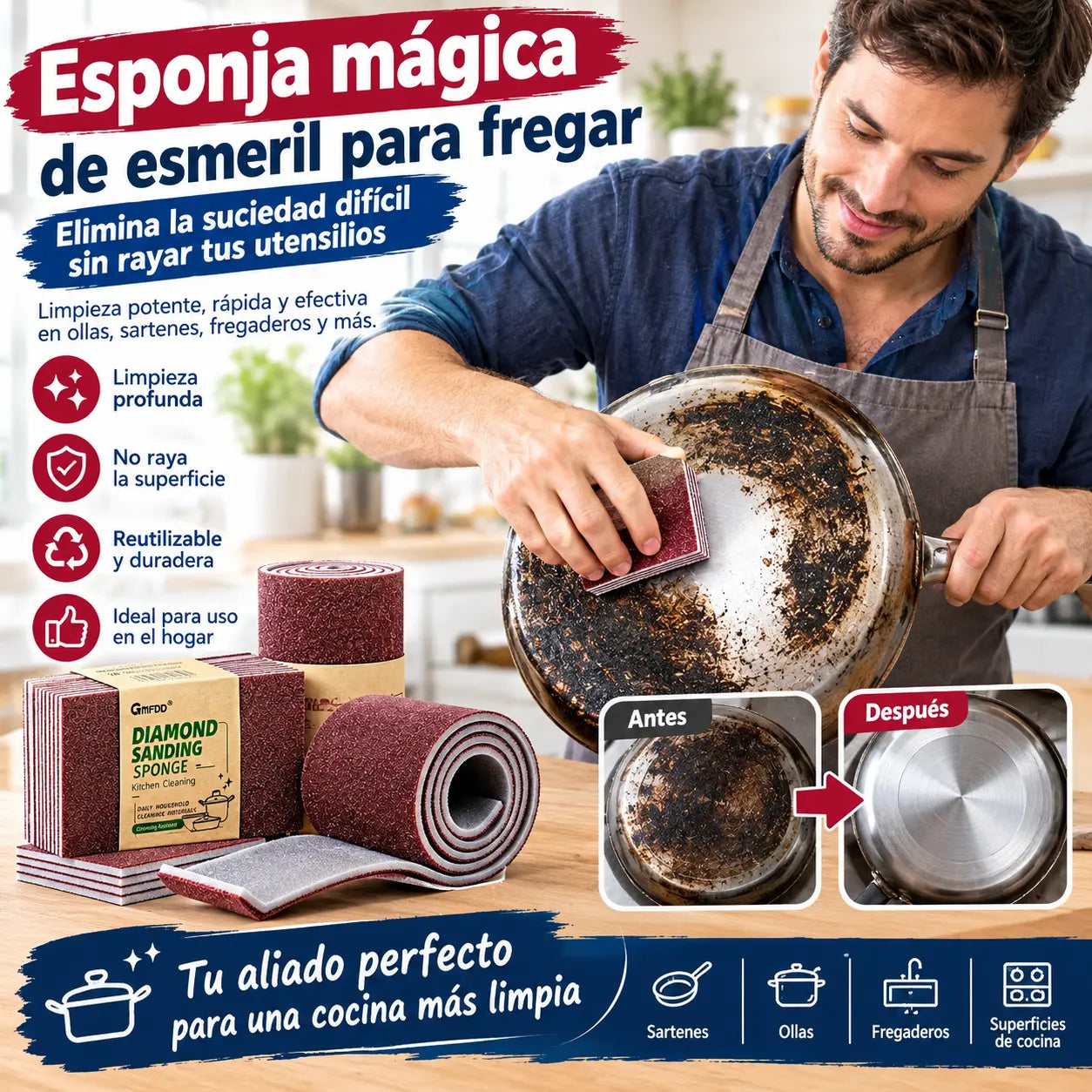 🎖️💯【Paquete de 20】Esponja de esmeril de doble cara, potente y multifuncional para la limpieza