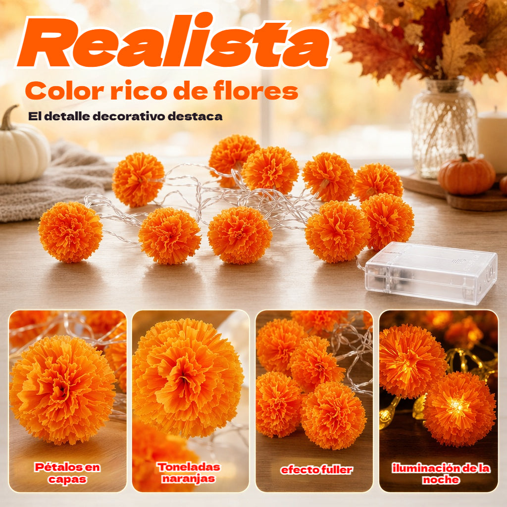 🎃🌼 Luces de caléndula: el brillo festivo de color naranja crea una atmósfera de Halloween cálida pero a la vez espeluznante ✨🕸️