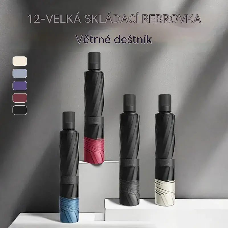 ☔ Skládací deštník s 12 žebry – větruodolný, vodotěsný a lehký do deště i slunce 🌞