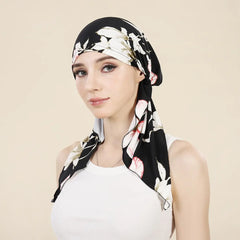 👒 ¡50% DE DESCUENTO POR TIEMPO LIMITADO! ✨ Turbante con estampado floral para mujer, preanudado – Suave, elástico y versátil 🌸